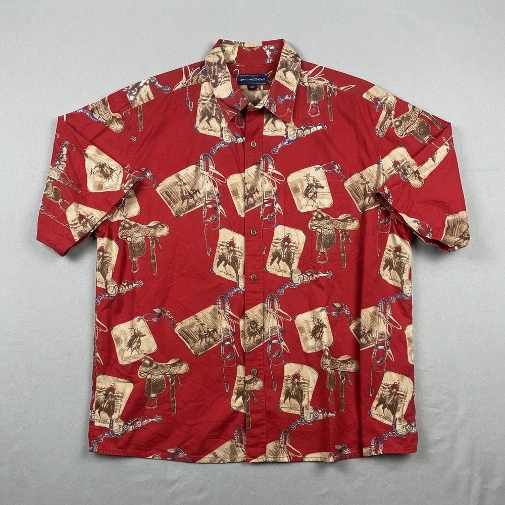 Bit & Bridle Western Shirt 2x Cowboy Rodeo Print Cotton equestrian americana
